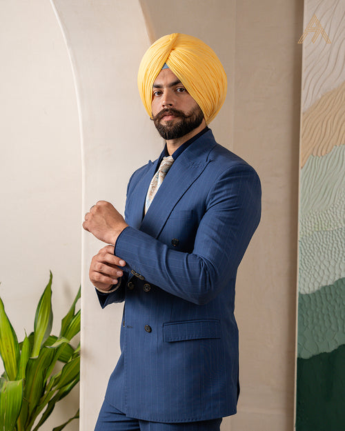Dark Blue Double-Breasted Striped Suit