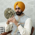 Powder Blue Raw Silk Nehru Jacket with Gold Zari Embroidery