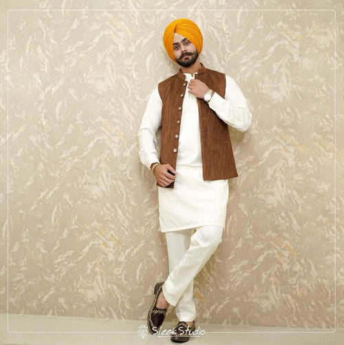 Beige Corduroy Nehru Jacket