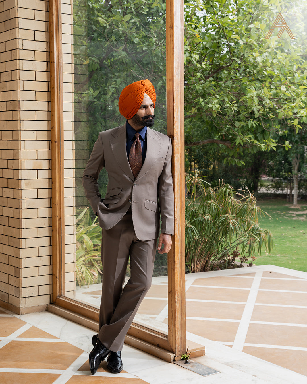 Beige Grey Single Breasted Suit