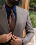 Beige Grey Single Breasted Suit