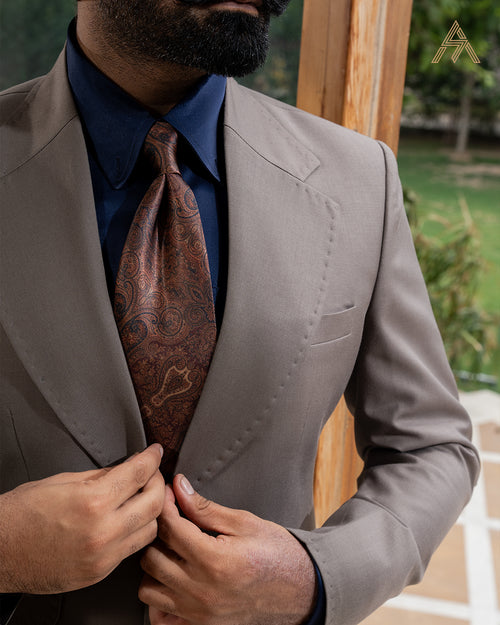 Beige Grey Single Breasted Suit