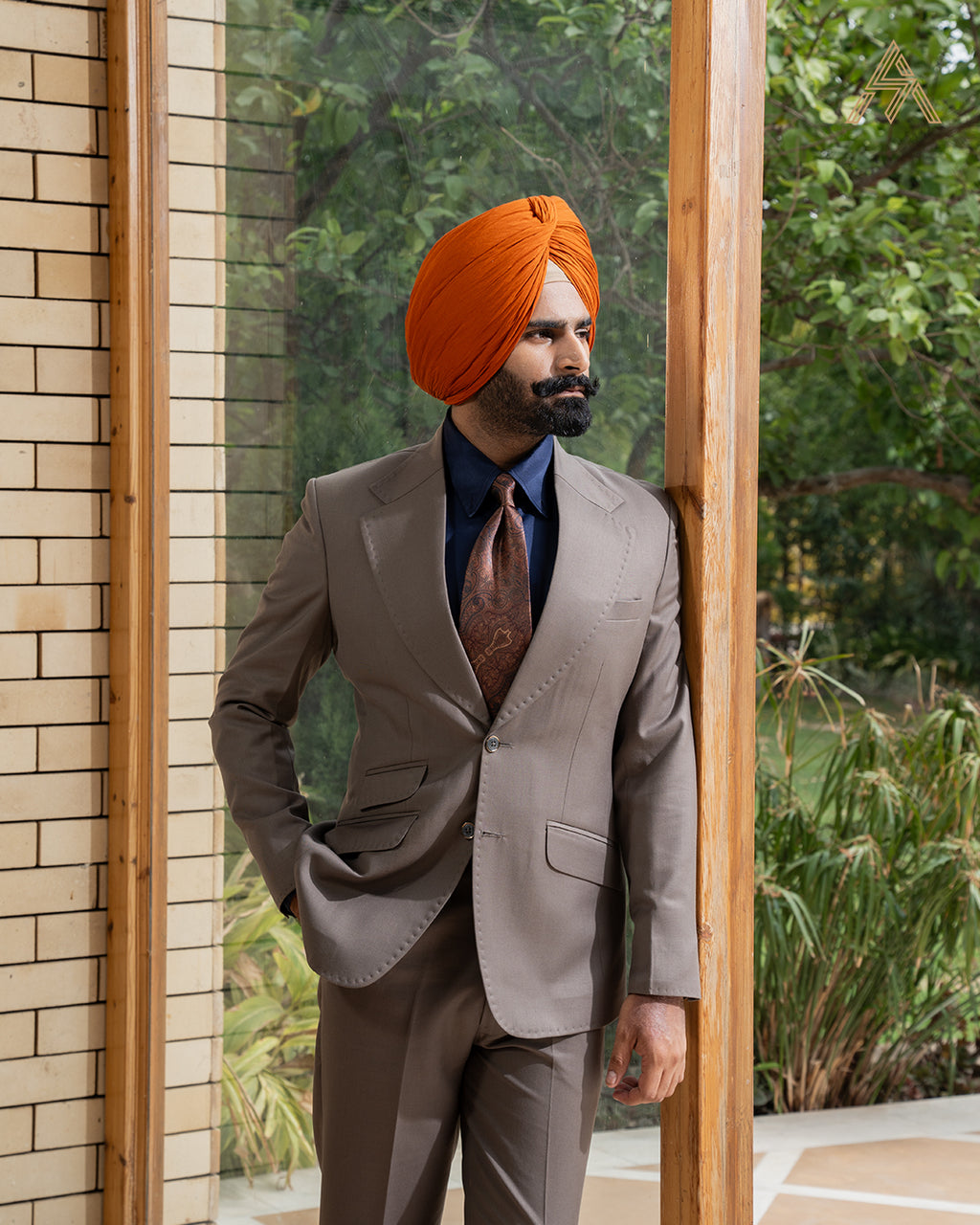 Beige Grey Single Breasted Suit