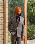 Beige Grey Single Breasted Suit
