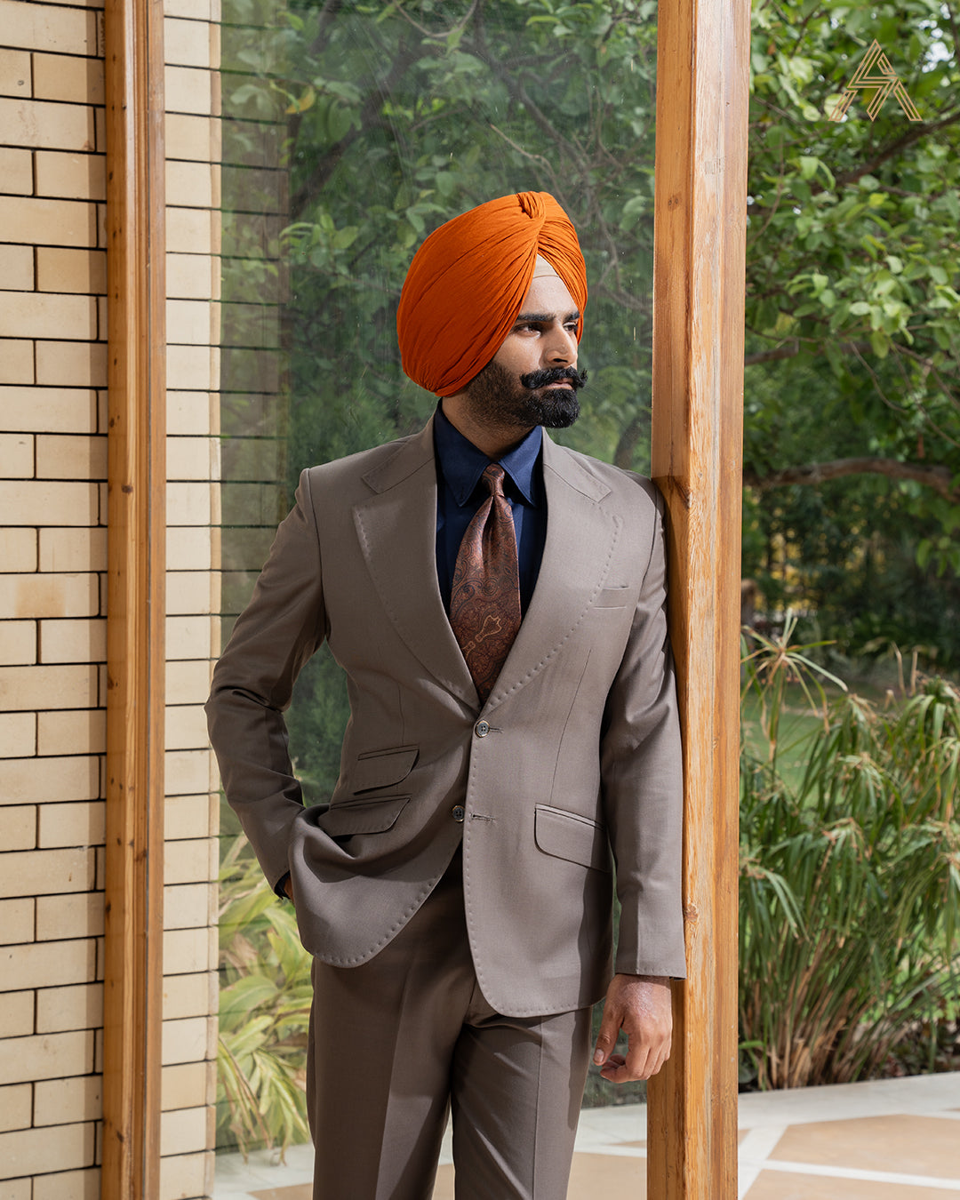 Beige Grey Single Breasted Suit
