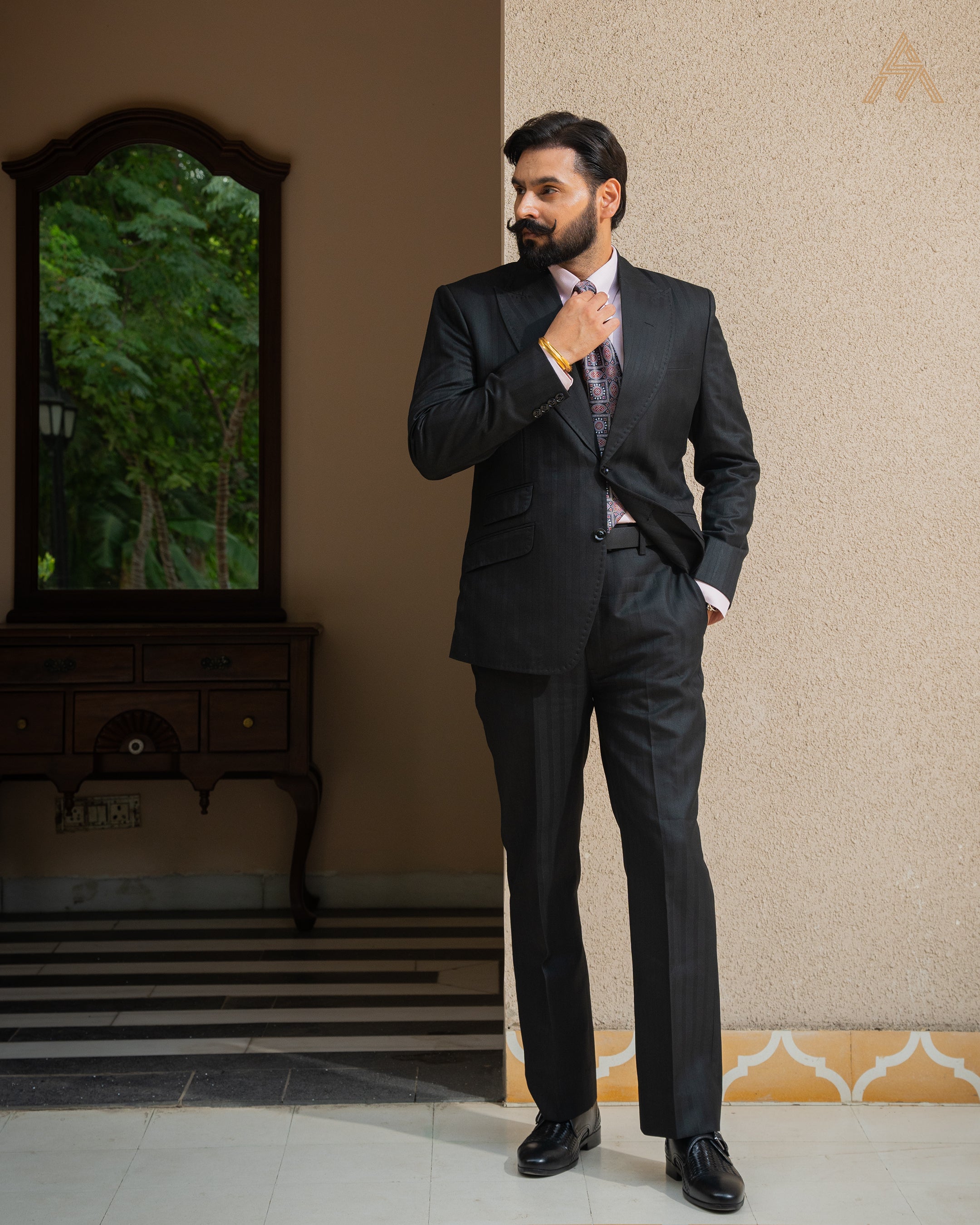 Charcoal Grey Striped Suit