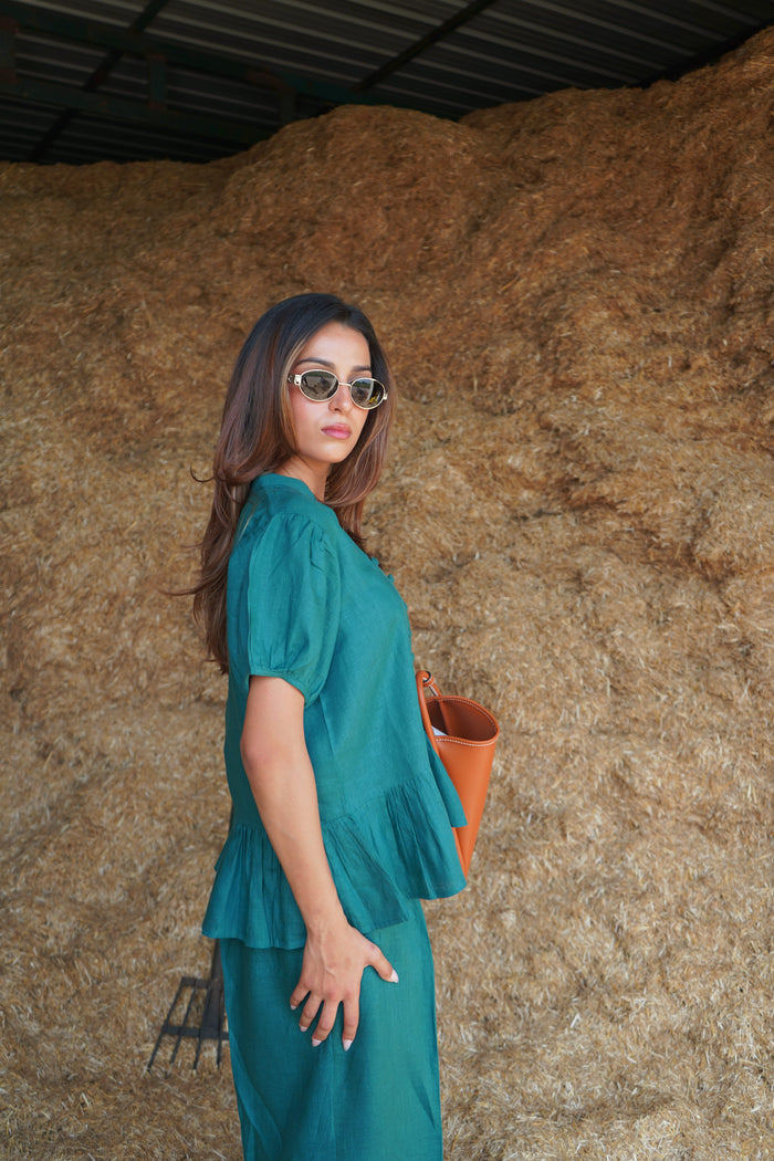 Teal Flare Linen Co-ord Set