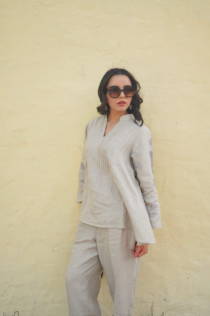 Pintuck-Poise Linen Co-ord Set