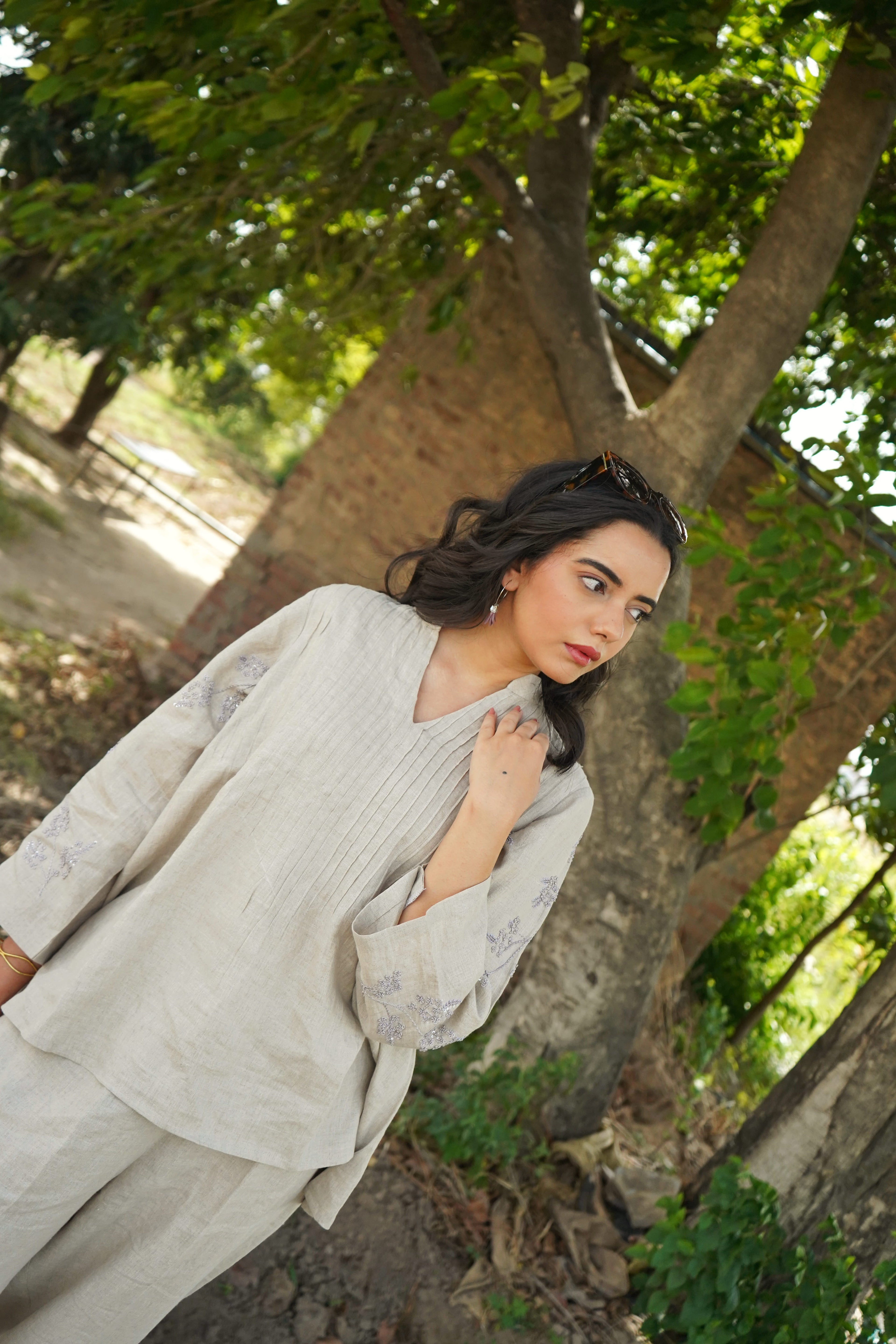 Pintuck-Poise Linen Co-ord Set