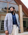 Light Blue & Beige Check Blazer