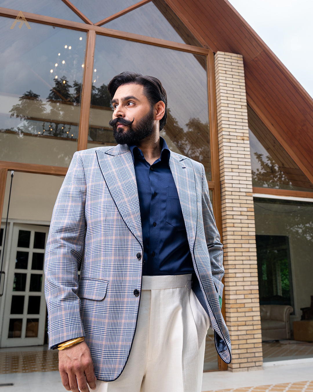 Light Blue & Beige Check Blazer