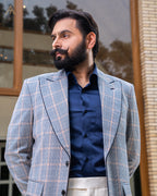 Light Blue & Beige Check Blazer