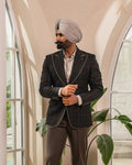 Dark green and brown check blazer