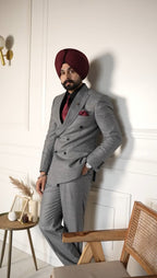 Grey Check Double-Breasted Suit