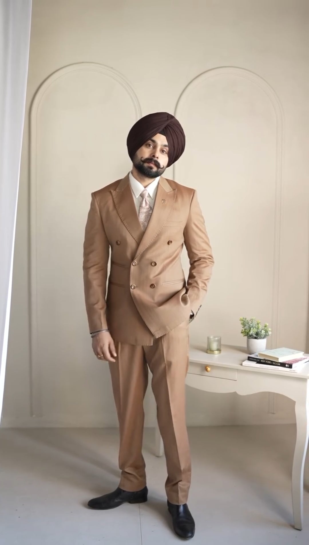 Camel Brown Double-Breasted Suit