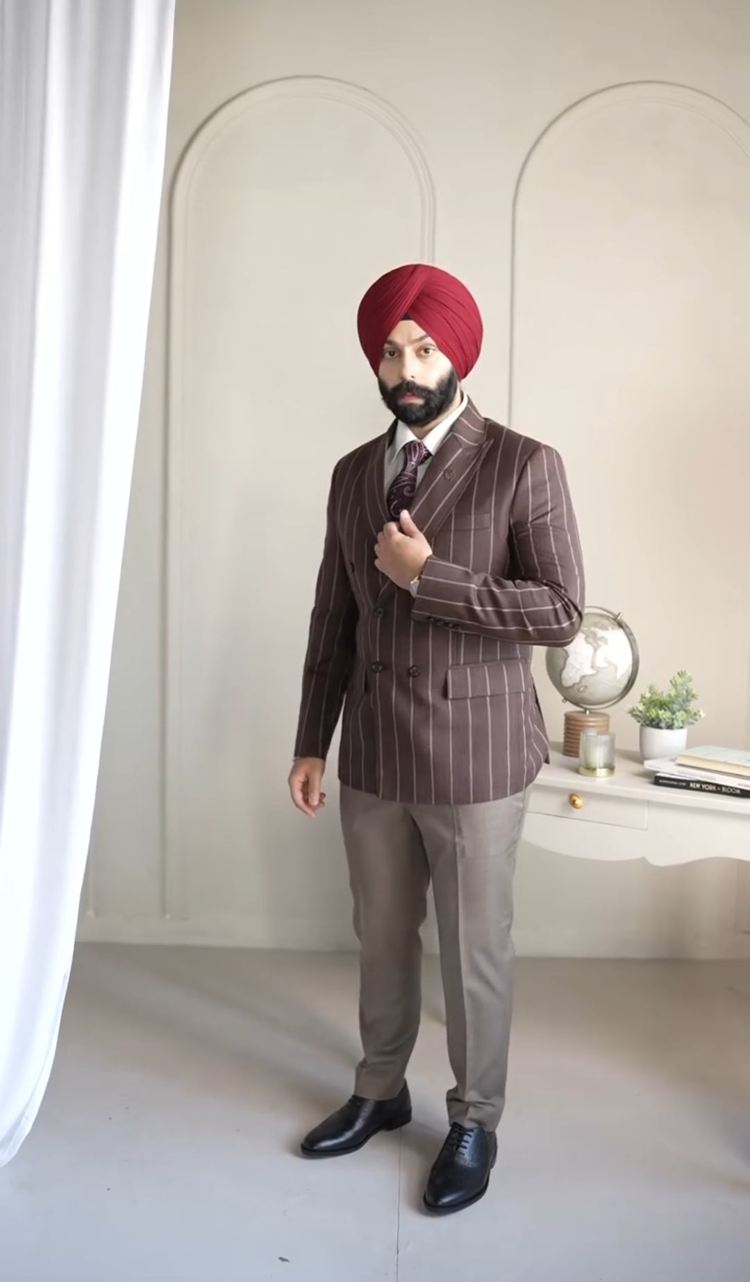 Brown Pinstripe double-breasted blazer