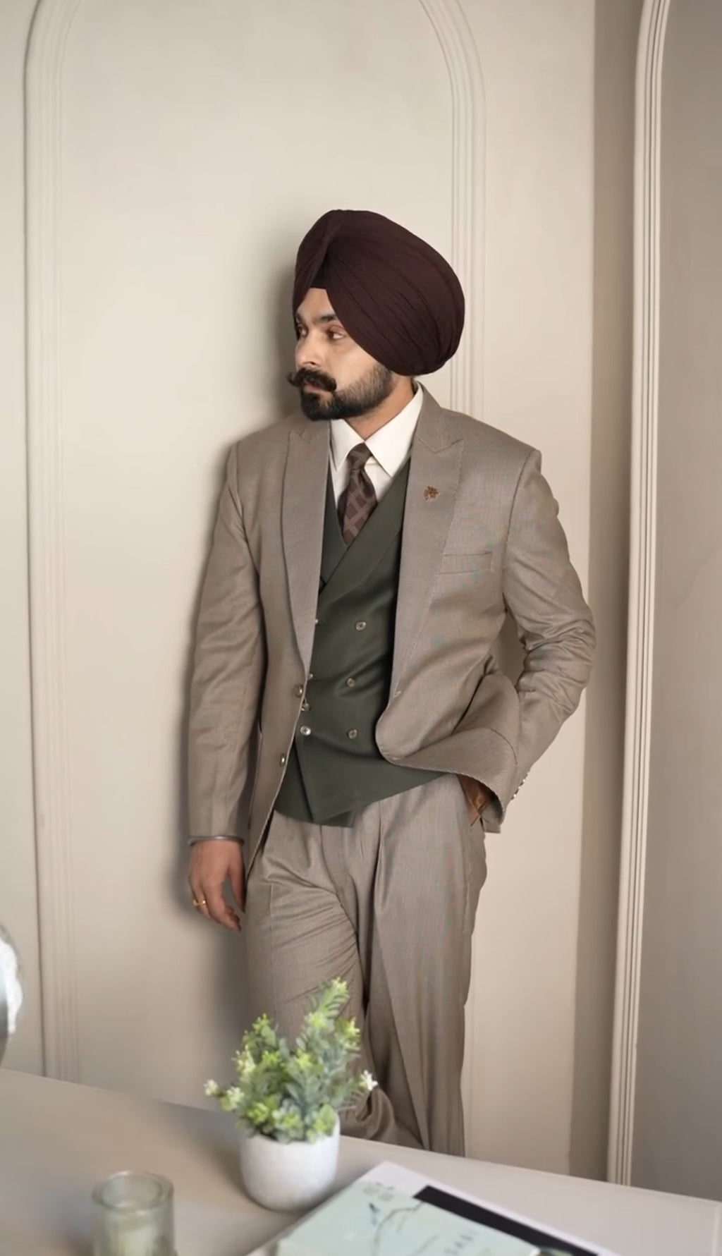 Beige Classic Check Suit