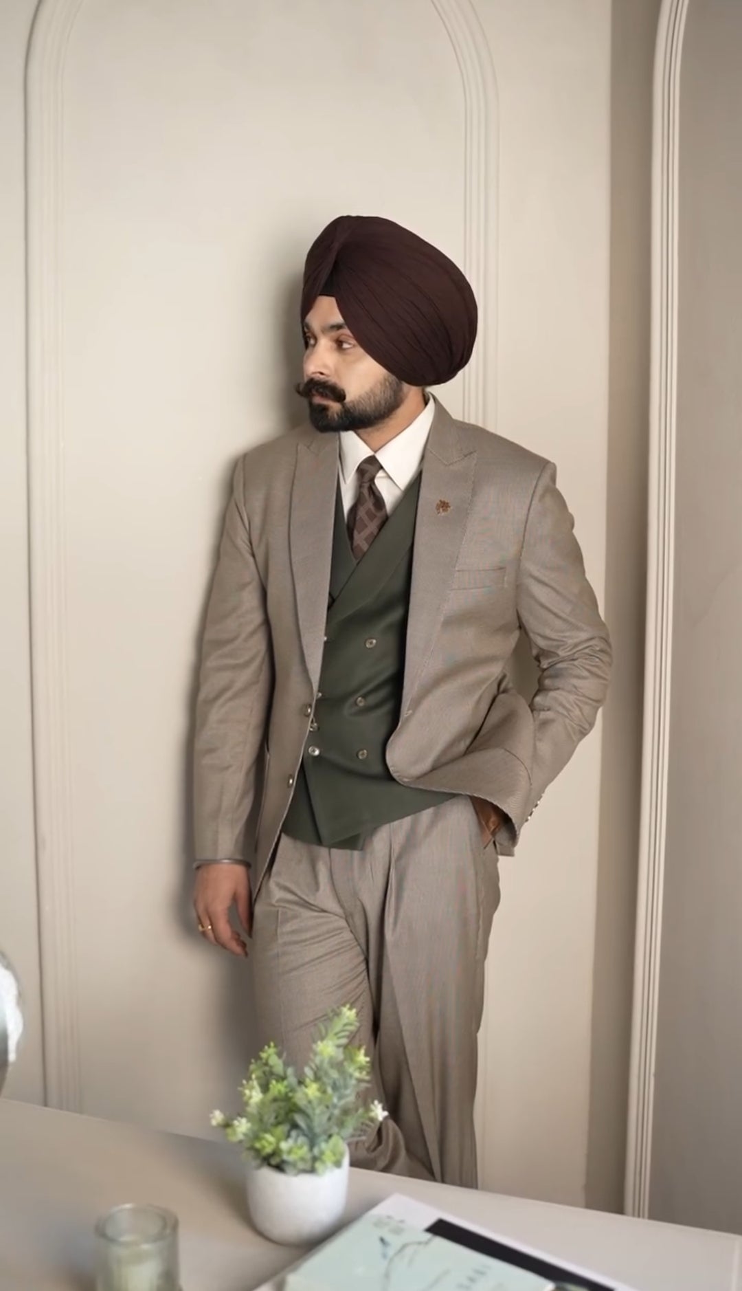 Beige Classic Check Suit