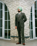 Olive green single-breasted suit