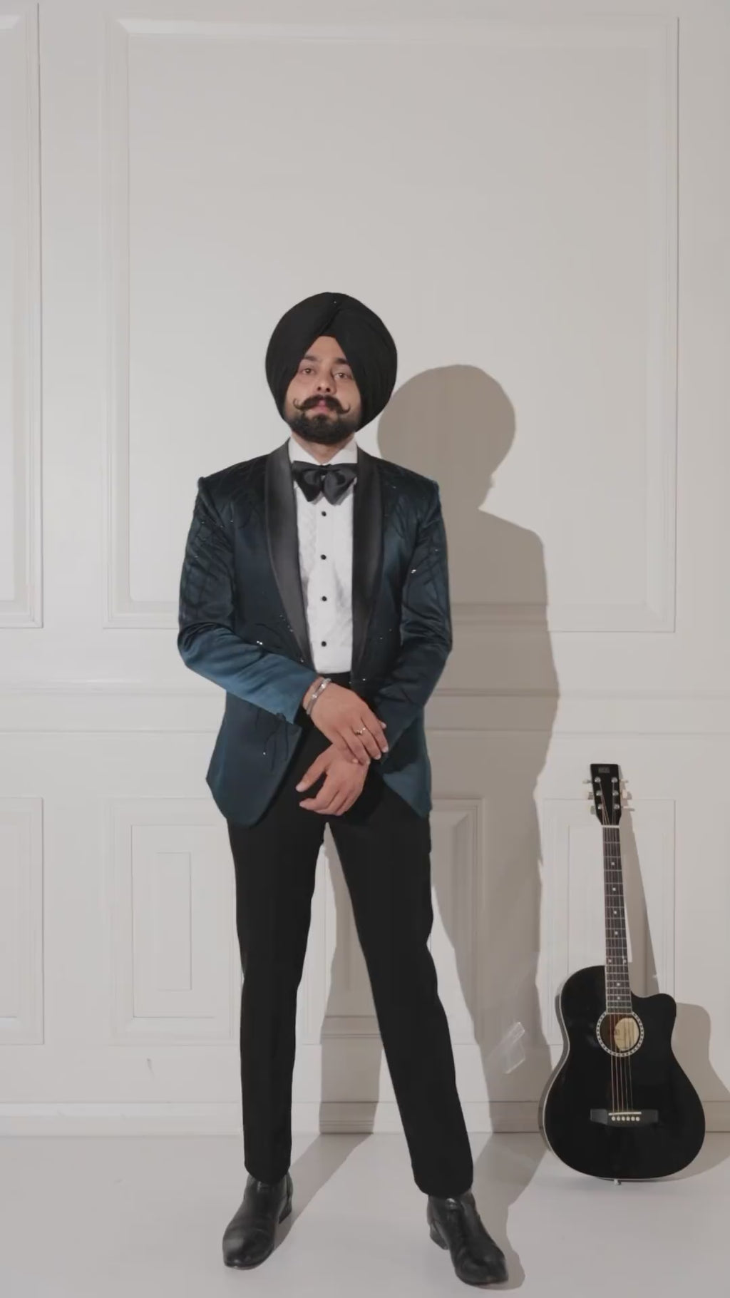 Midnight Blue Embroidered Tuxedo with Satin Peak Lapel