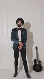 Midnight Blue Embroidered Tuxedo with Satin Peak Lapel