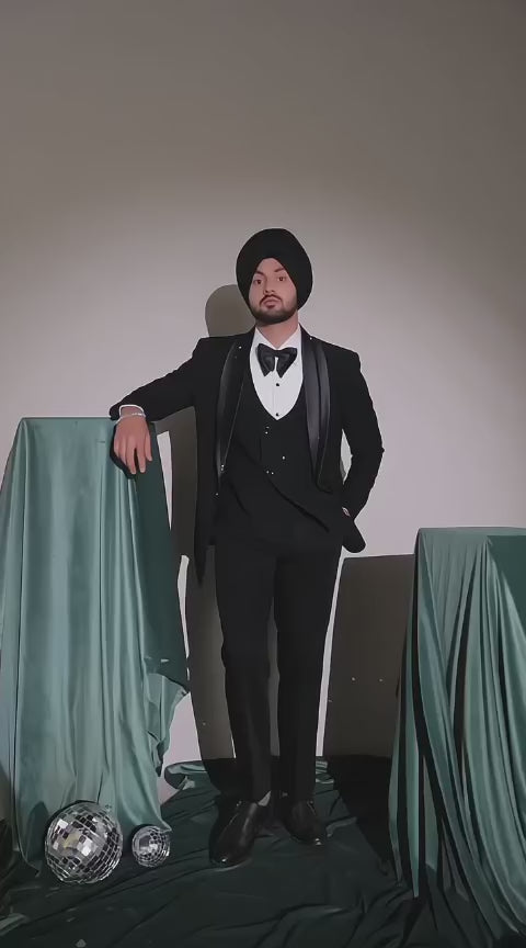 Black Peak Lapel Three-Piece Tuxedo