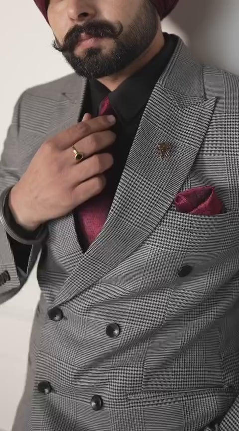 Grey Check Double-Breasted Suit